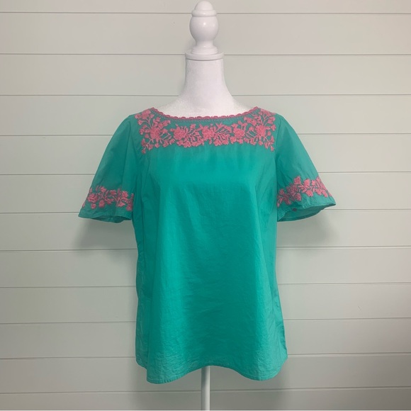Talbots  EMBROIDERED‎ FLUTTER-SLEEVE TOP Size M - Picture 3 of 13